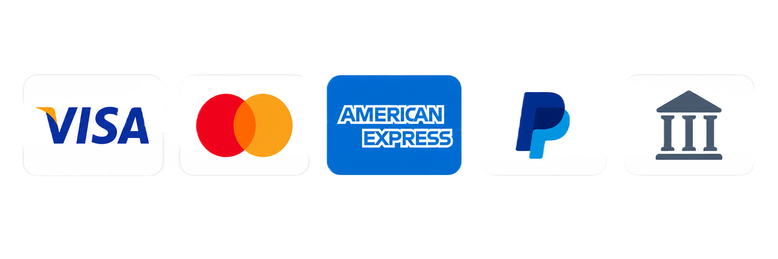 Métodos de pago disponibles: tarjetas de crédito, débito, PayPal y transferencia bancaria